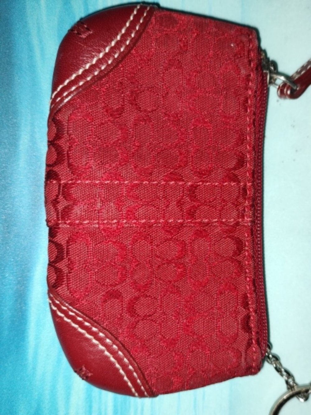 Vtg 2000's Coach Cherry Red Soho Coin Pouch with Repeating Monogram 5" X 3" X 1"